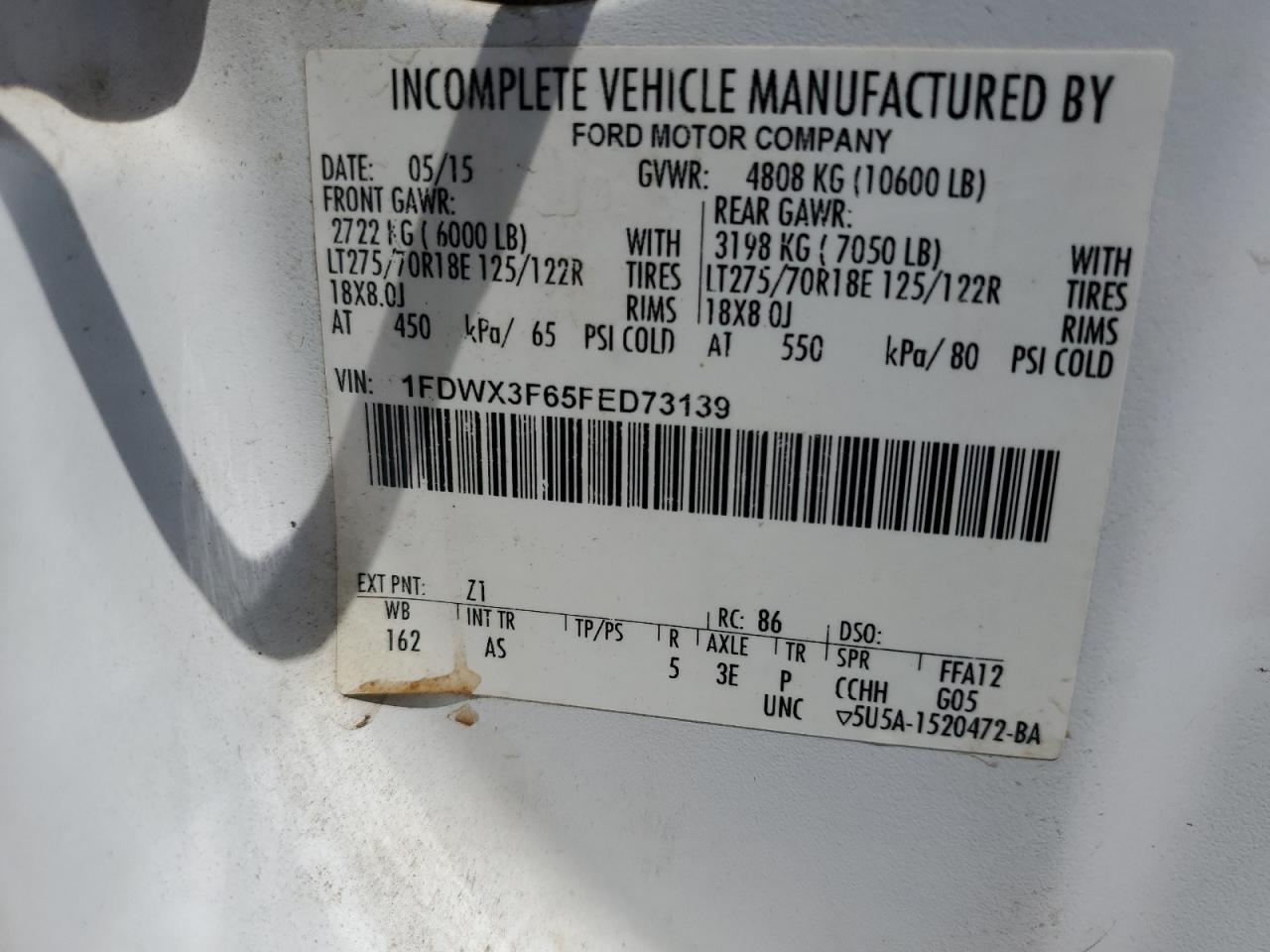 1FDWX3F65FED73139 2015 Ford F350 Super Duty