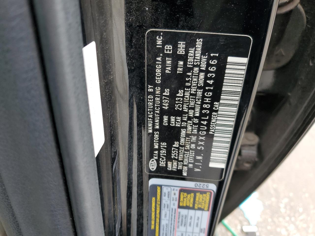 5XXGU4L38HG143661 2017 Kia Optima Ex