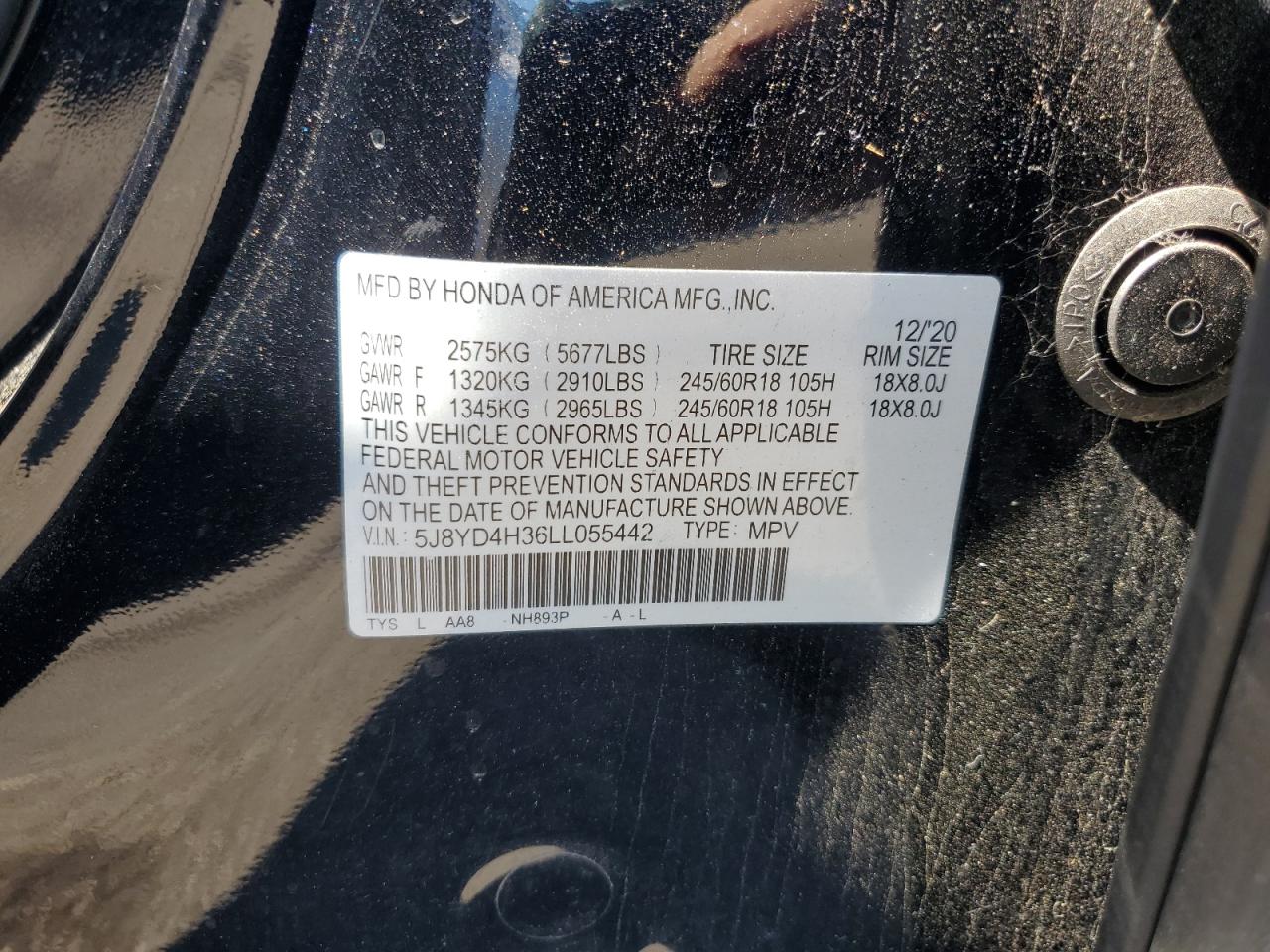 5J8YD4H36LL055442 2020 Acura Mdx