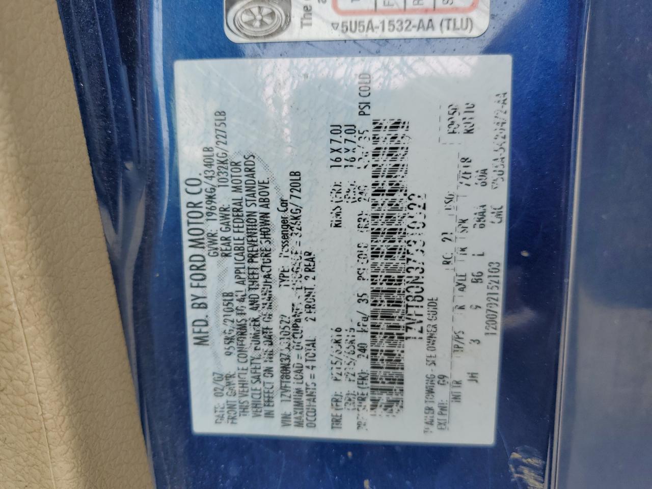 1ZVFT80N375310522 2007 Ford Mustang