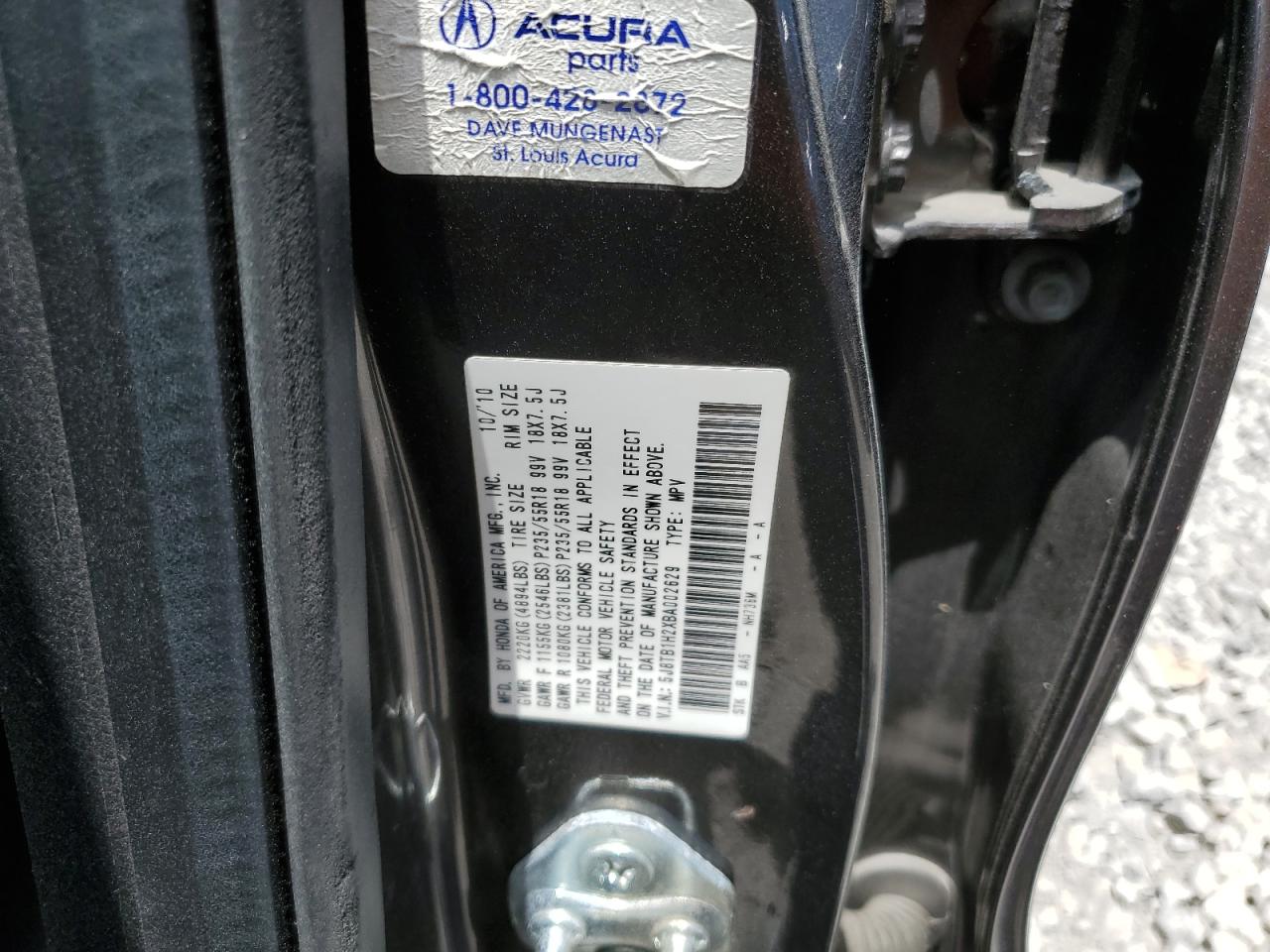 5J8TB1H2XBA002629 2011 Acura Rdx