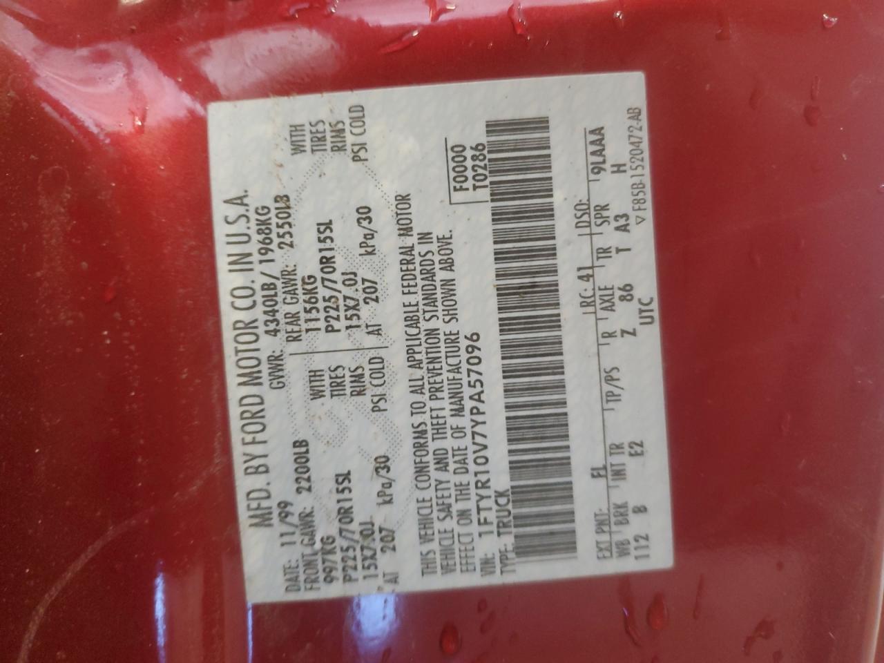 1FTYR10V7YPA57096 2000 Ford Ranger