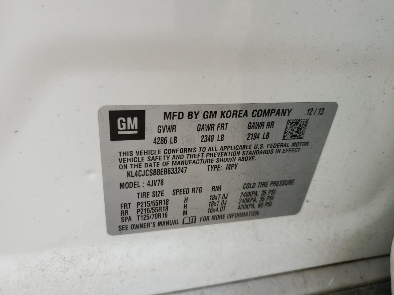 KL4CJCSB8EB633247 2014 Buick Encore