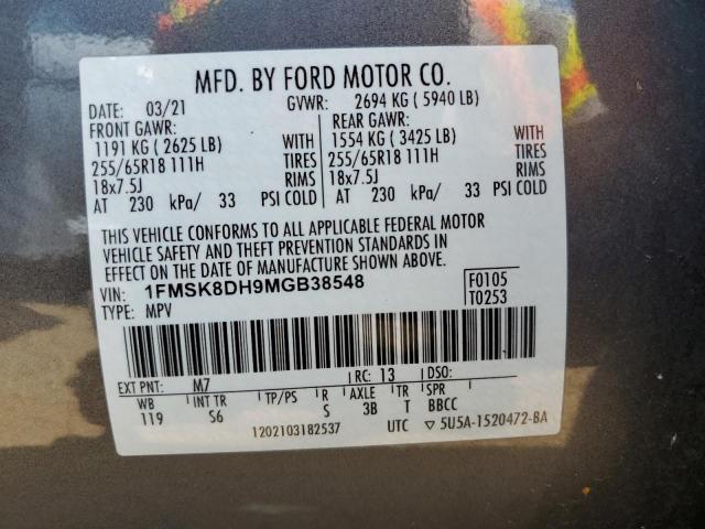 2021 Ford Explorer Xlt VIN: 1FMSK8DH9MGB38548 Lot: 59101874