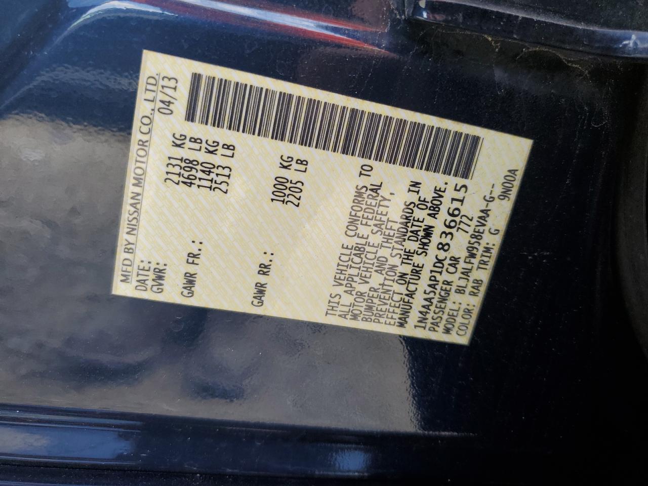 1N4AA5AP1DC836615 2013 Nissan Maxima S