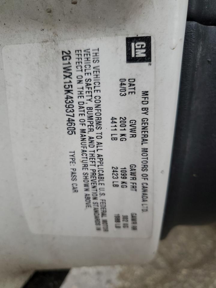 2G1WX15K439374605 2003 Chevrolet Monte Carlo Ss