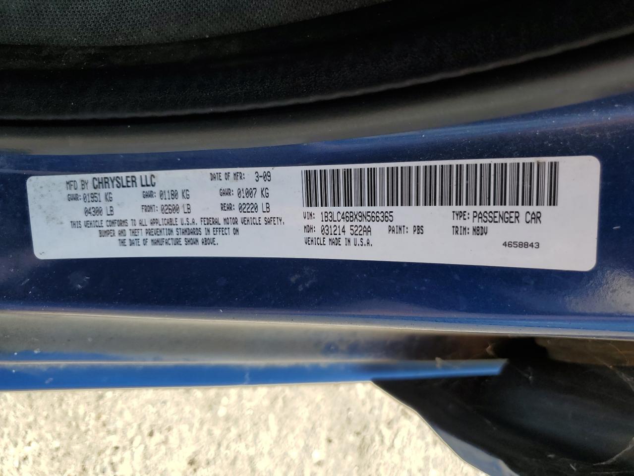 1B3LC46BX9N566365 2009 Dodge Avenger Se