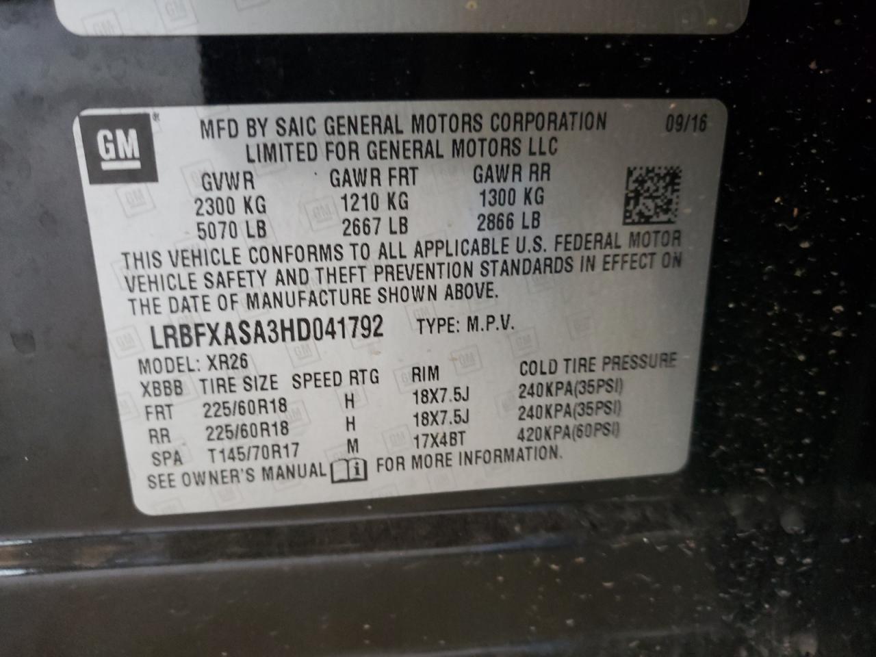 LRBFXASA3HD041792 2017 Buick Envision Preferred