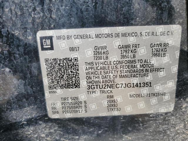 2018 GMC Sierra K1500 Slt VIN: 3GTU2NEC7JG141351 Lot: 58021254