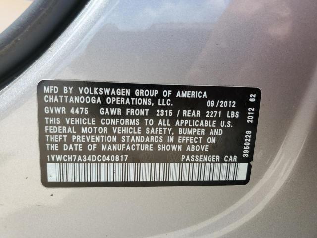 2013 Volkswagen Passat Sel VIN: 1VWCH7A34DC040817 Lot: 57557934