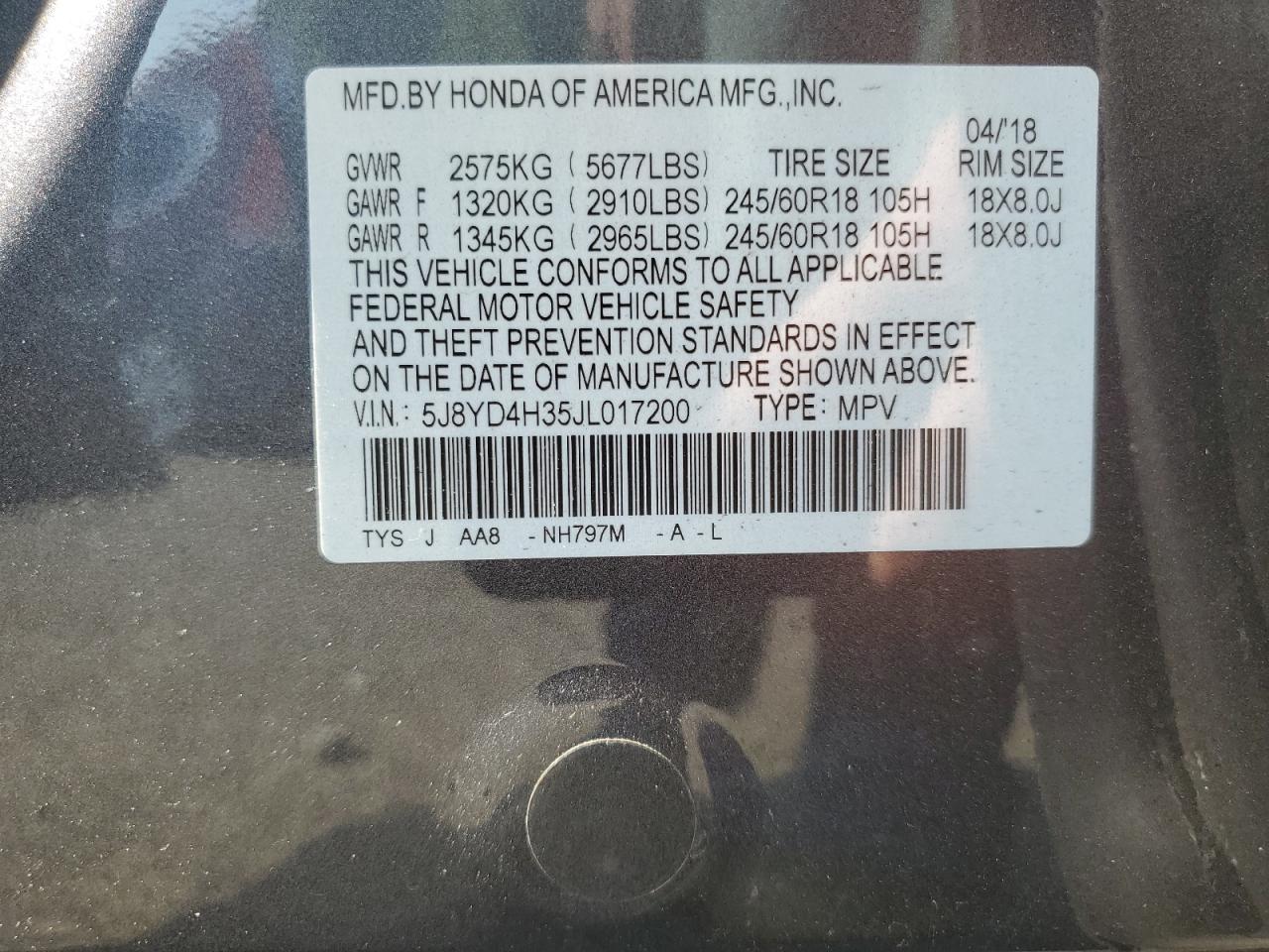 5J8YD4H35JL017200 2018 Acura Mdx