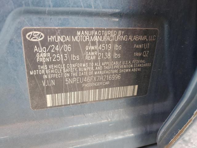 2007 Hyundai Sonata Se VIN: 5NPEU46FX7H216996 Lot: 58397344