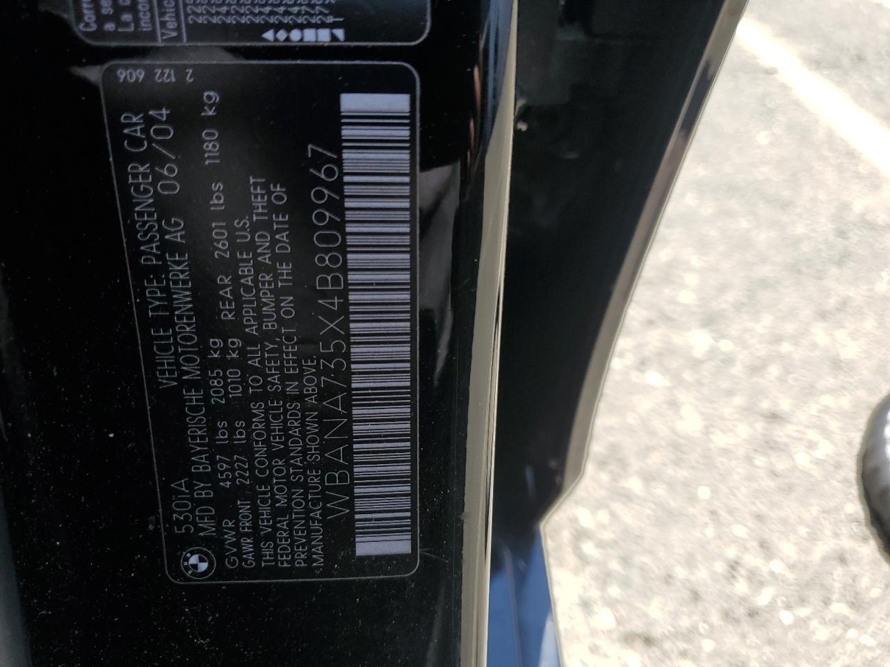 WBANA735X4B809967 2004 BMW 530 I