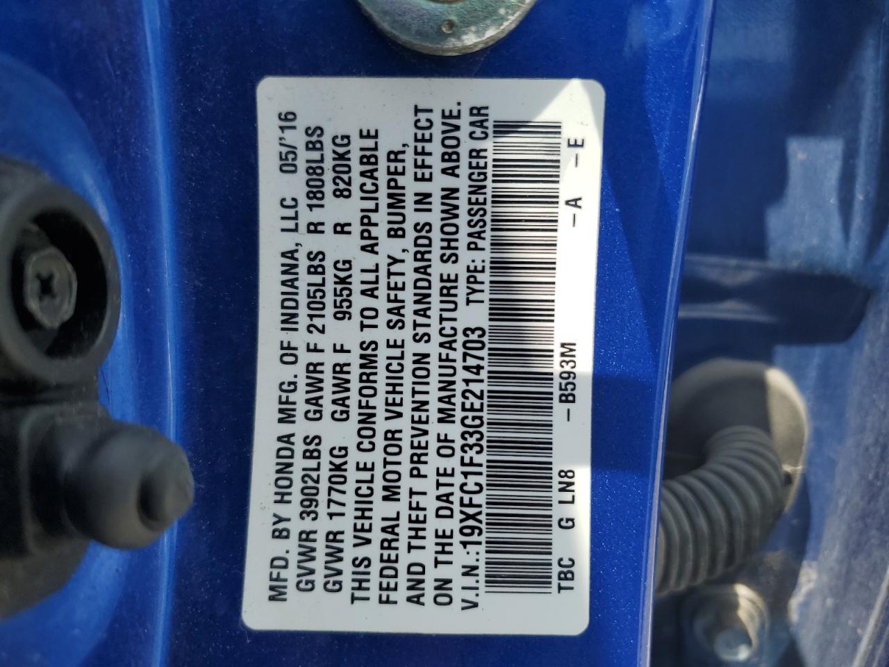 19XFC1F33GE214703 2016 Honda Civic Ex 19XFC1F33GE214703 2016 Honda Civic Ex