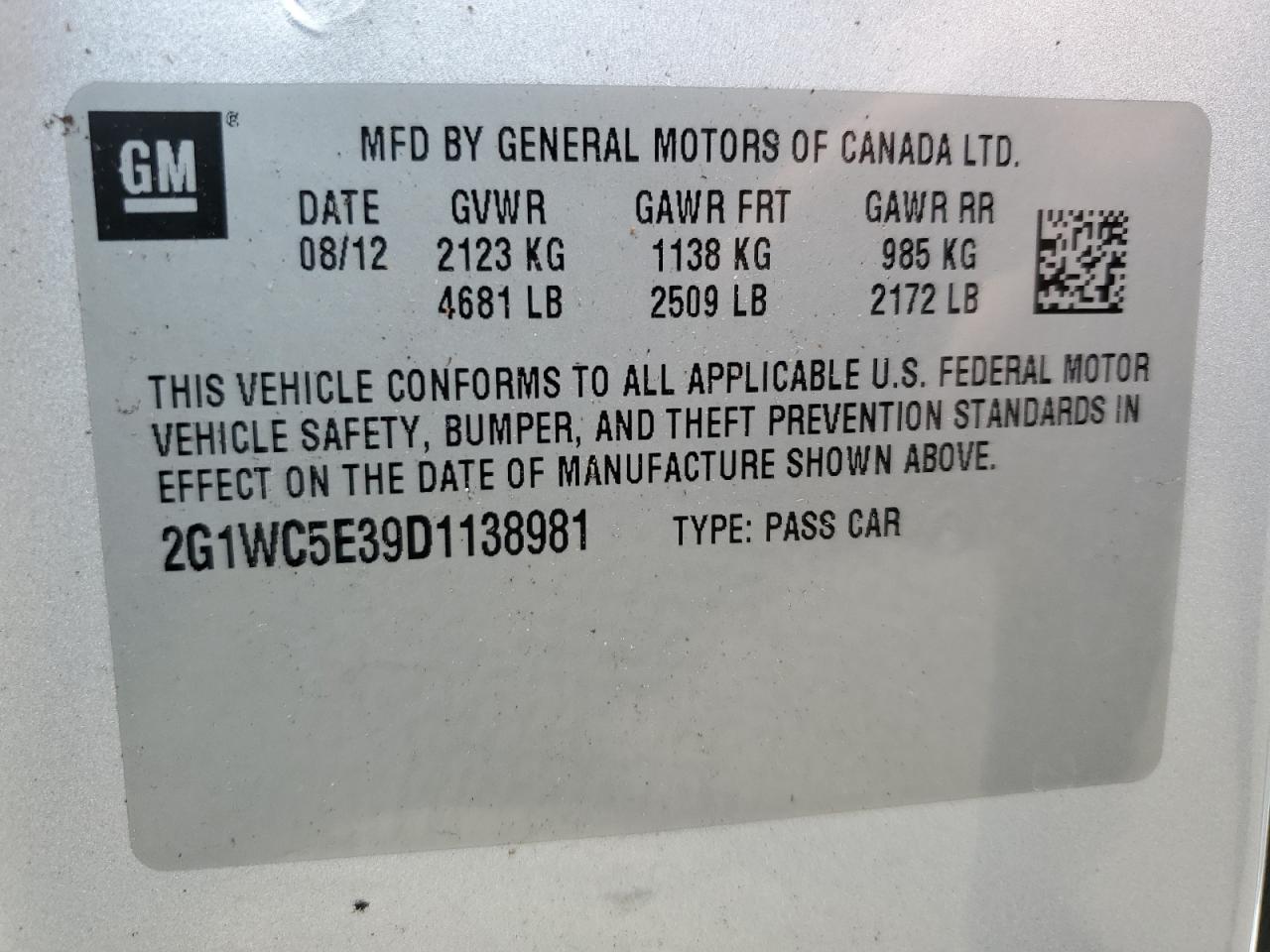 2G1WC5E39D1138981 2013 Chevrolet Impala Ltz