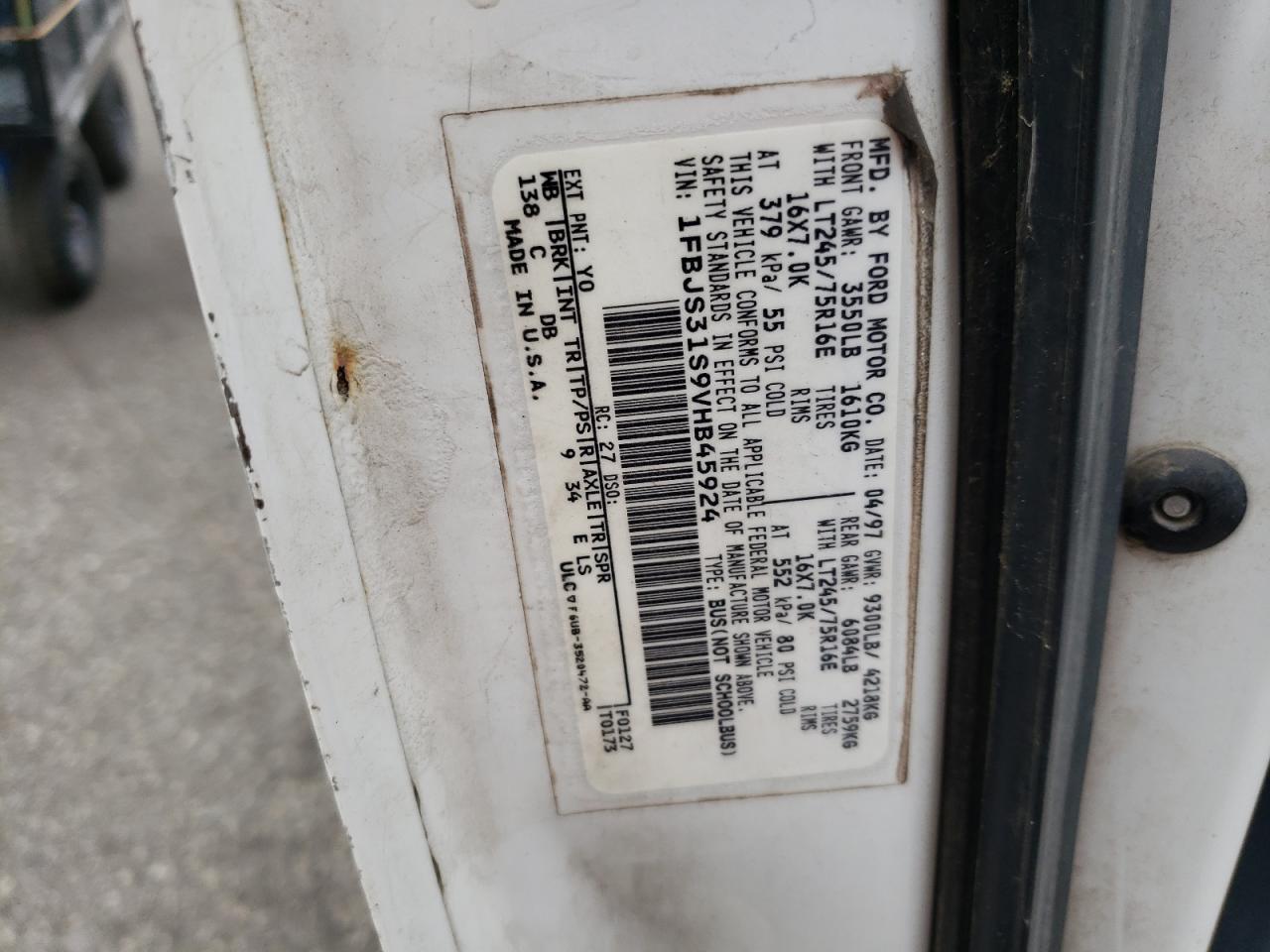 1FBJS31S9VHB45924 1997 Ford Econoline E350 Super Duty