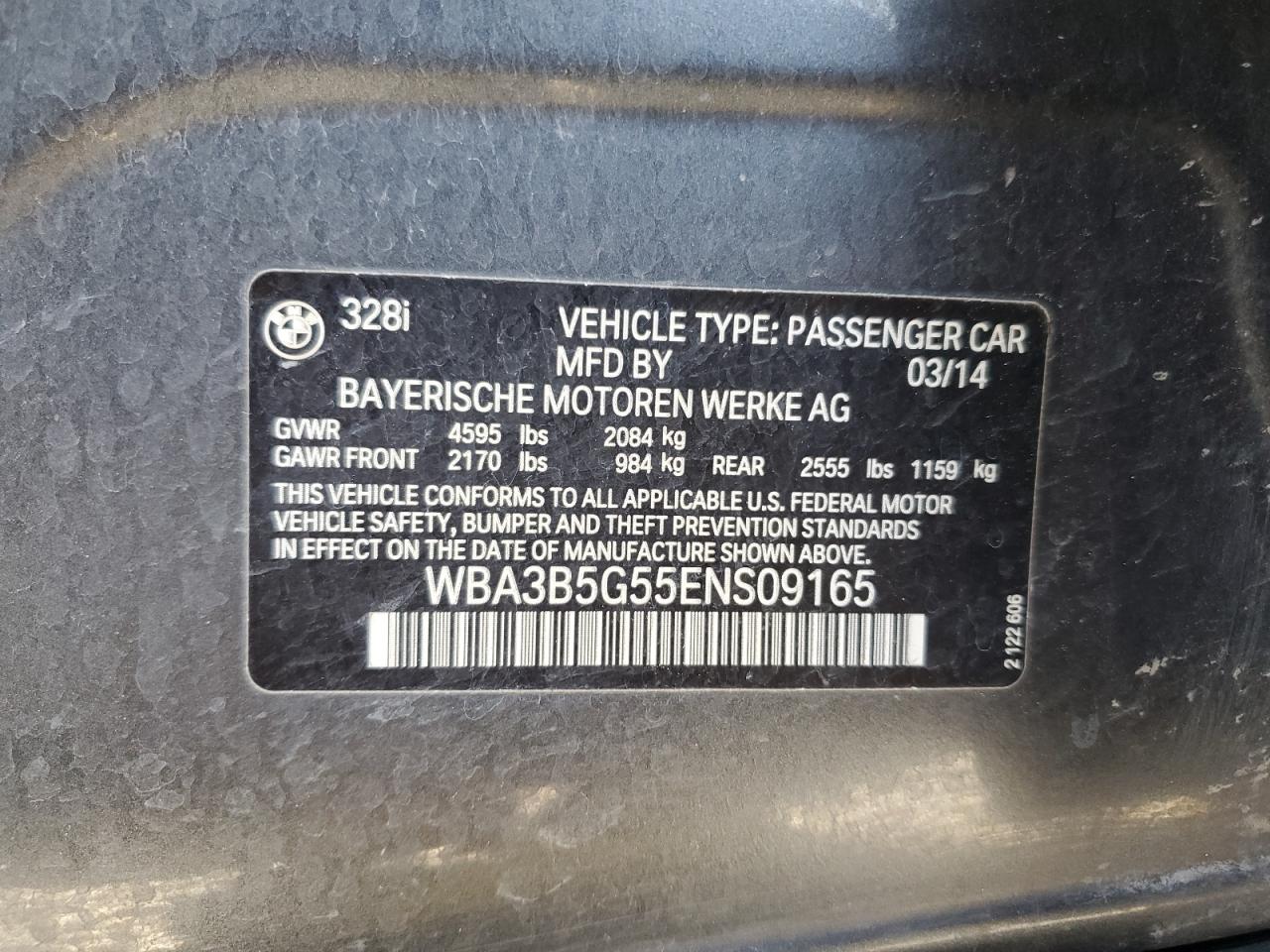 WBA3B5G55ENS09165 2014 BMW 328 Xi Sulev