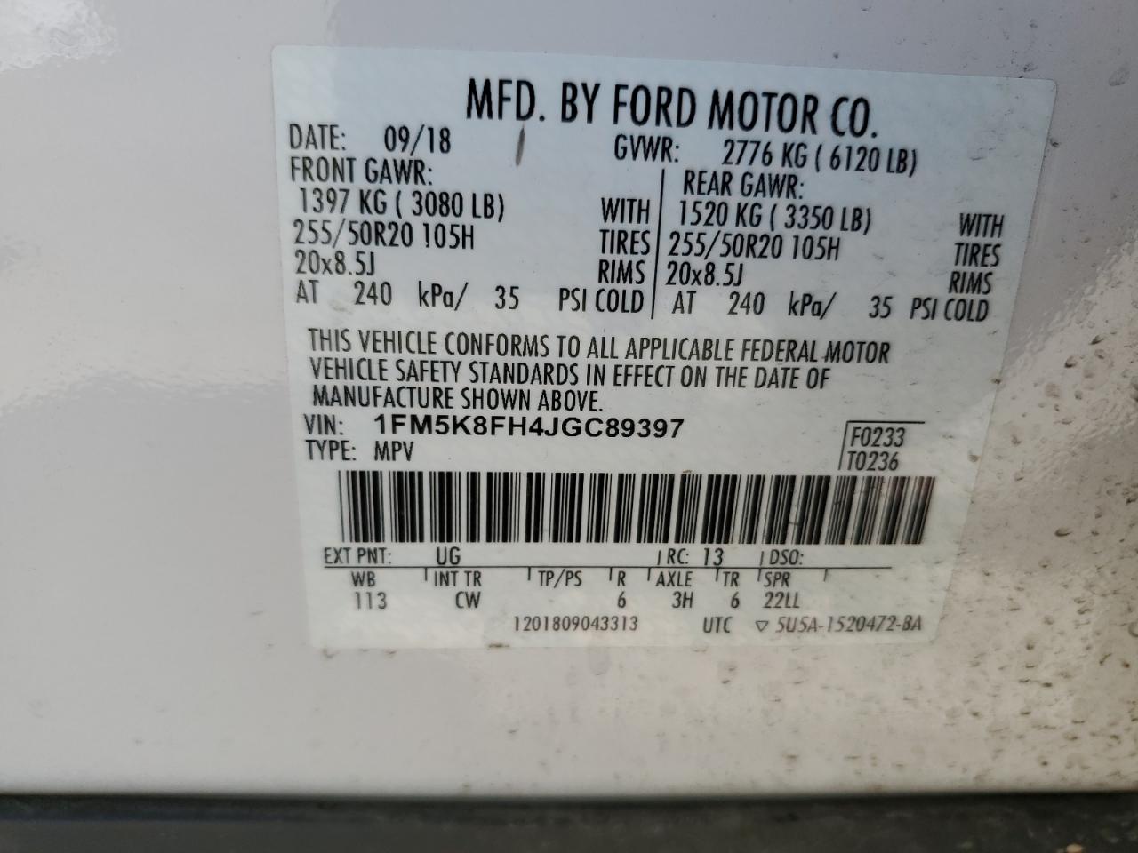 1FM5K8FH4JGC89397 2018 Ford Explorer Limited