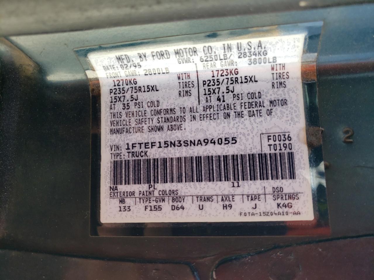 1FTEF15N3SNA94055 1995 Ford F150