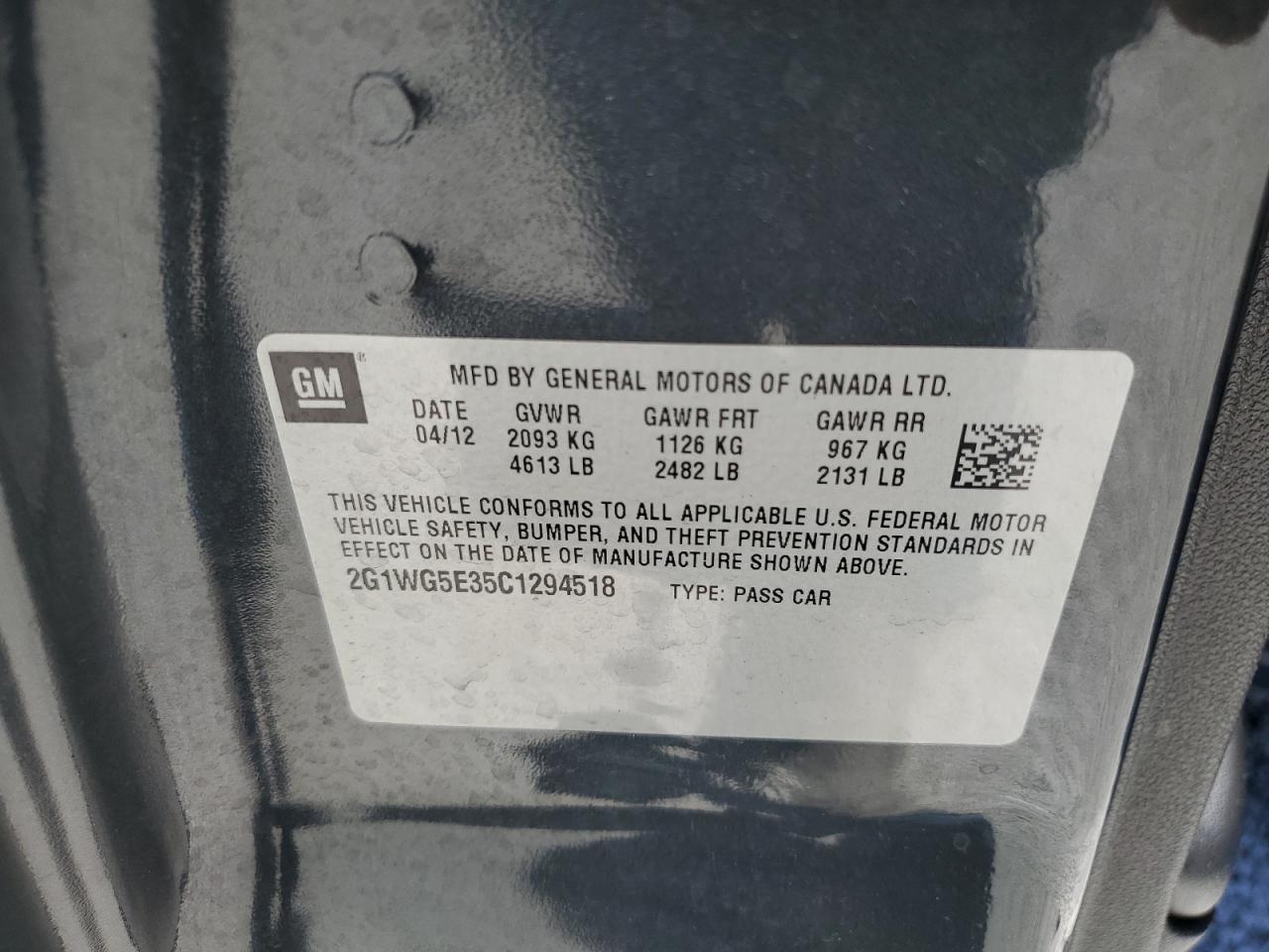 2G1WG5E35C1294518 2012 Chevrolet Impala Lt