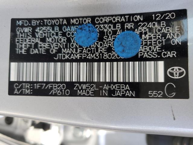 2021 Toyota Prius Prime Le VIN: JTDKAMFP4M3180203 Lot: 59553444