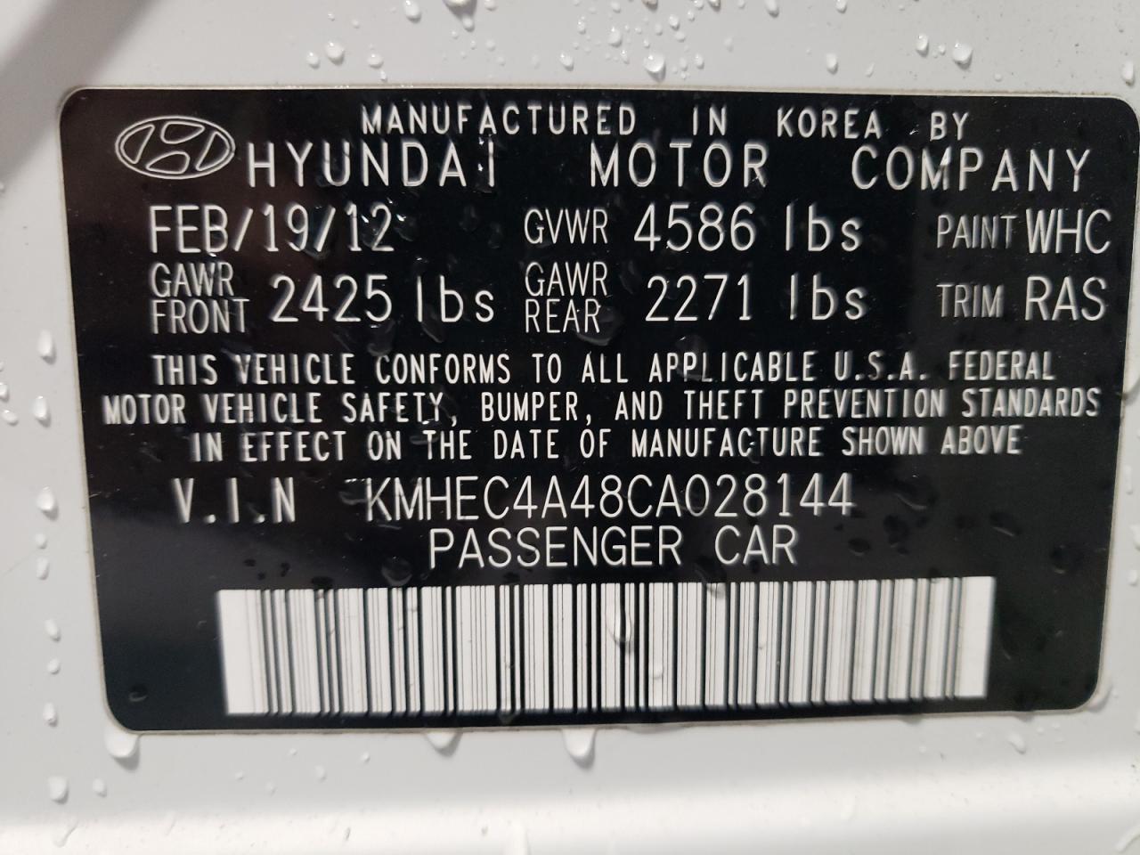 KMHEC4A48CA028144 2012 Hyundai Sonata Hybrid