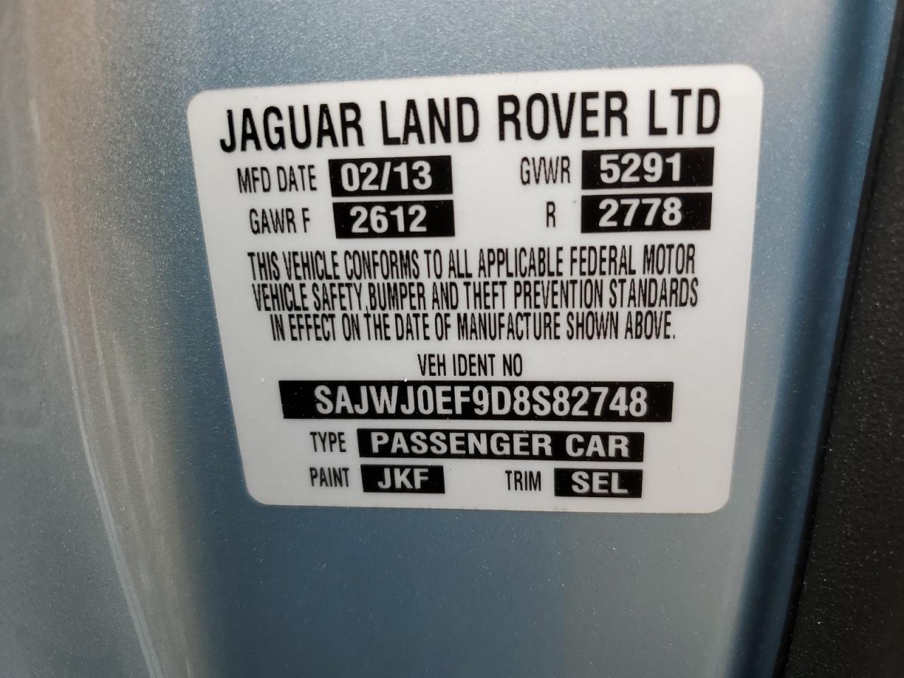 SAJWJ0EF9D8S82748 2013 Jaguar Xf