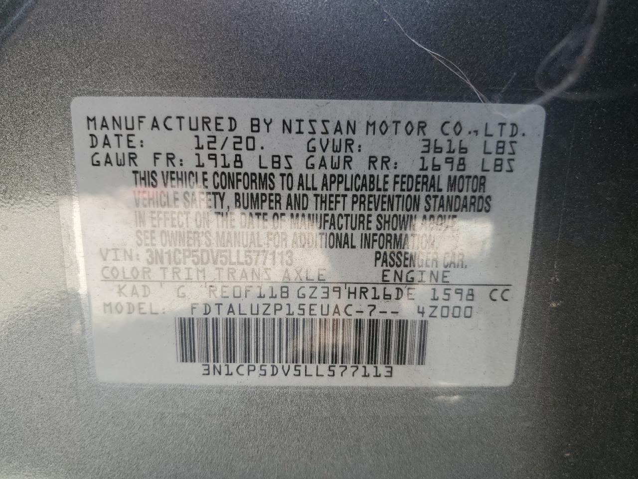 3N1CP5DV5LL577113 NISSAN KICKS 2020