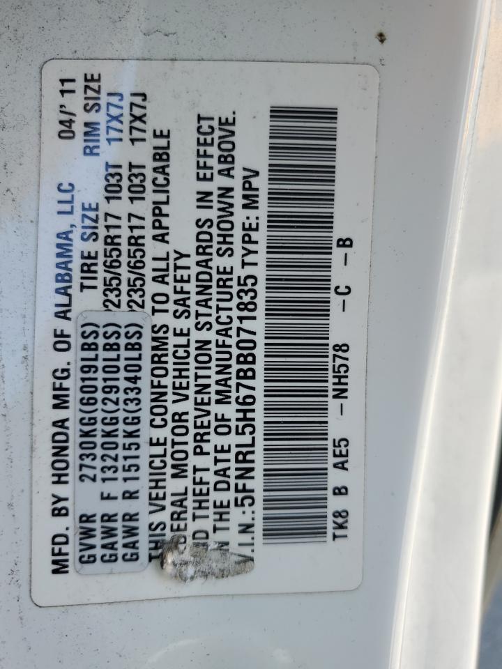 5FNRL5H67BB071835 2011 Honda Odyssey Exl