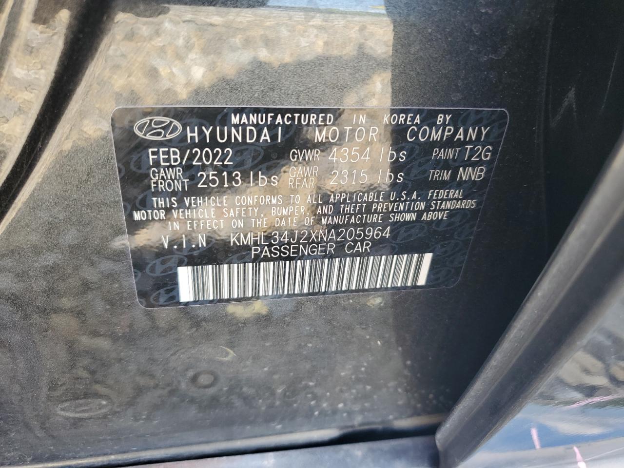 KMHL34J2XNA205964 2022 Hyundai Sonata Limited