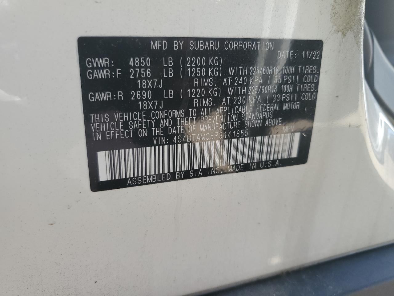 4S4BTAMC5P3141855 2023 Subaru Outback Limited