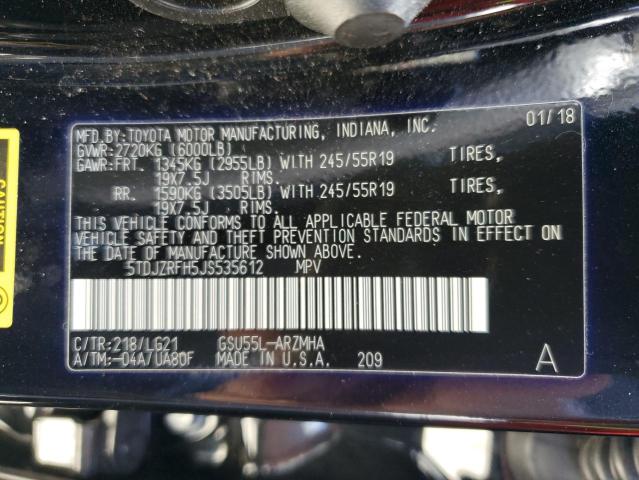 2018 Toyota Highlander Se VIN: 5TDJZRFH5JS535612 Lot: 58535364