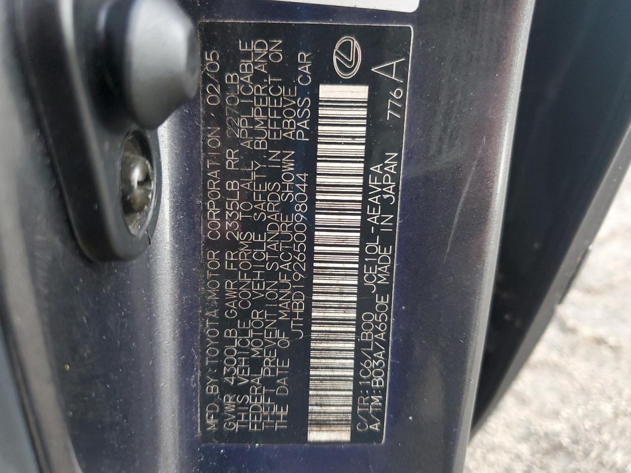 JTHBD192650098044 2005 Lexus Is 300