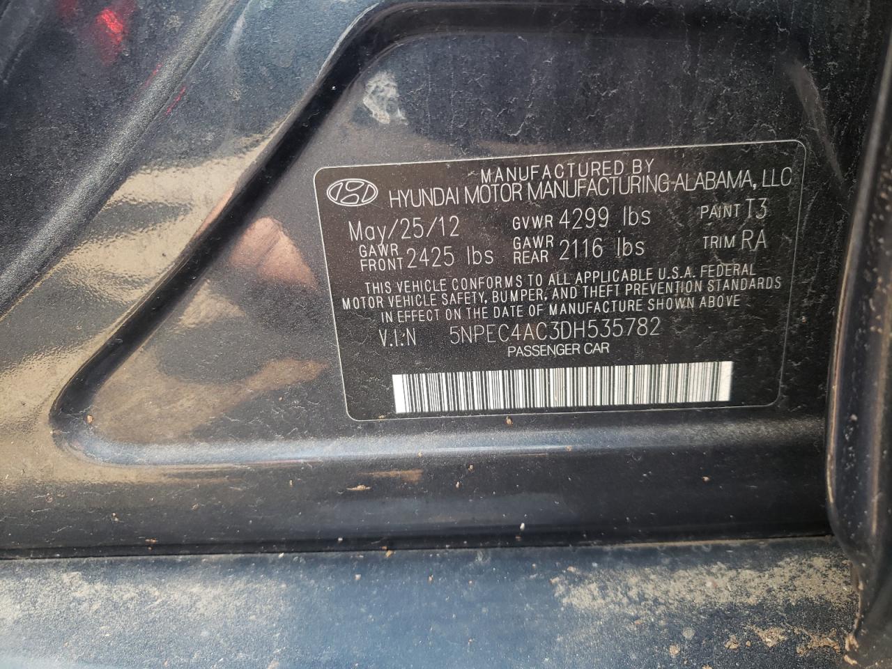 5NPEC4AC3DH535782 2013 Hyundai Sonata Se