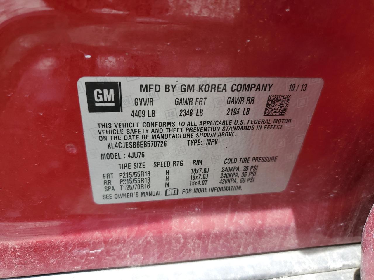 KL4CJESB6EB570726 2014 Buick Encore