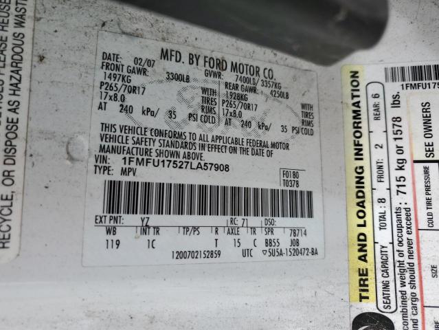 2007 Ford Expedition Eddie Bauer VIN: 1FMFU17527LA57908 Lot: 56987854