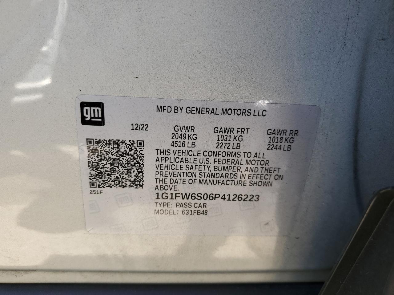 1G1FW6S06P4126223 2023 Chevrolet Bolt Ev 1Lt