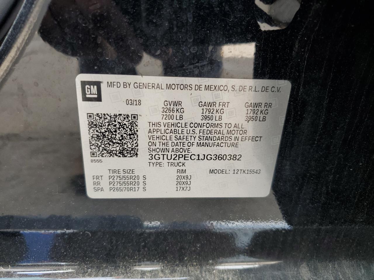 3GTU2PEC1JG360382 2018 GMC Sierra K1500 Denali