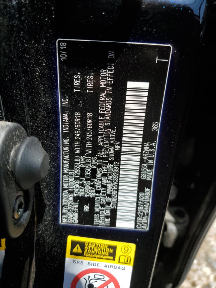 5TDBZRFH7KS929912 2019 Toyota Highlander Le