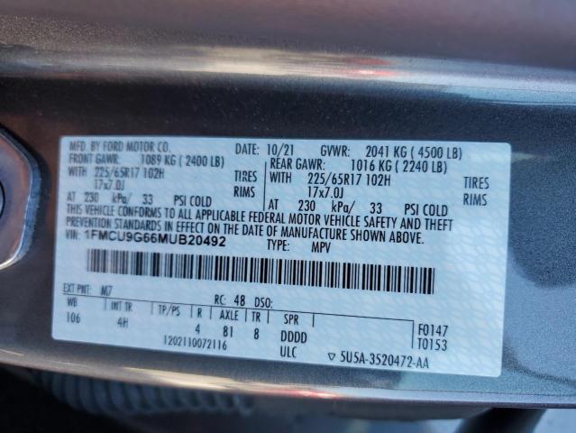 2021 Ford Escape Se VIN: 1FMCU9G66MUB20492 Lot: 58981264