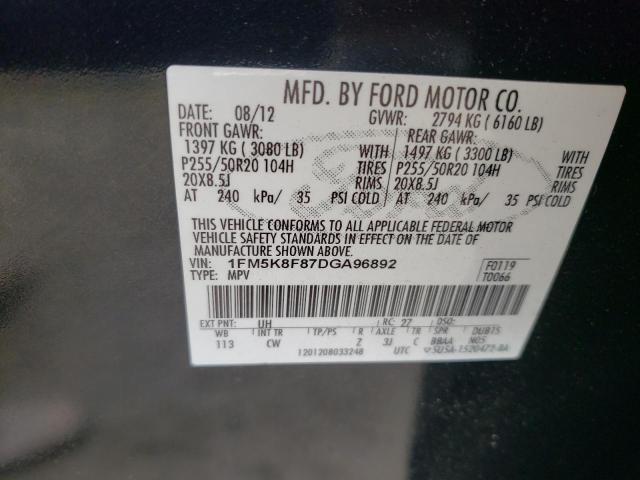 2013 Ford Explorer Limited VIN: 1FM5K8F87DGA96892 Lot: 59879384