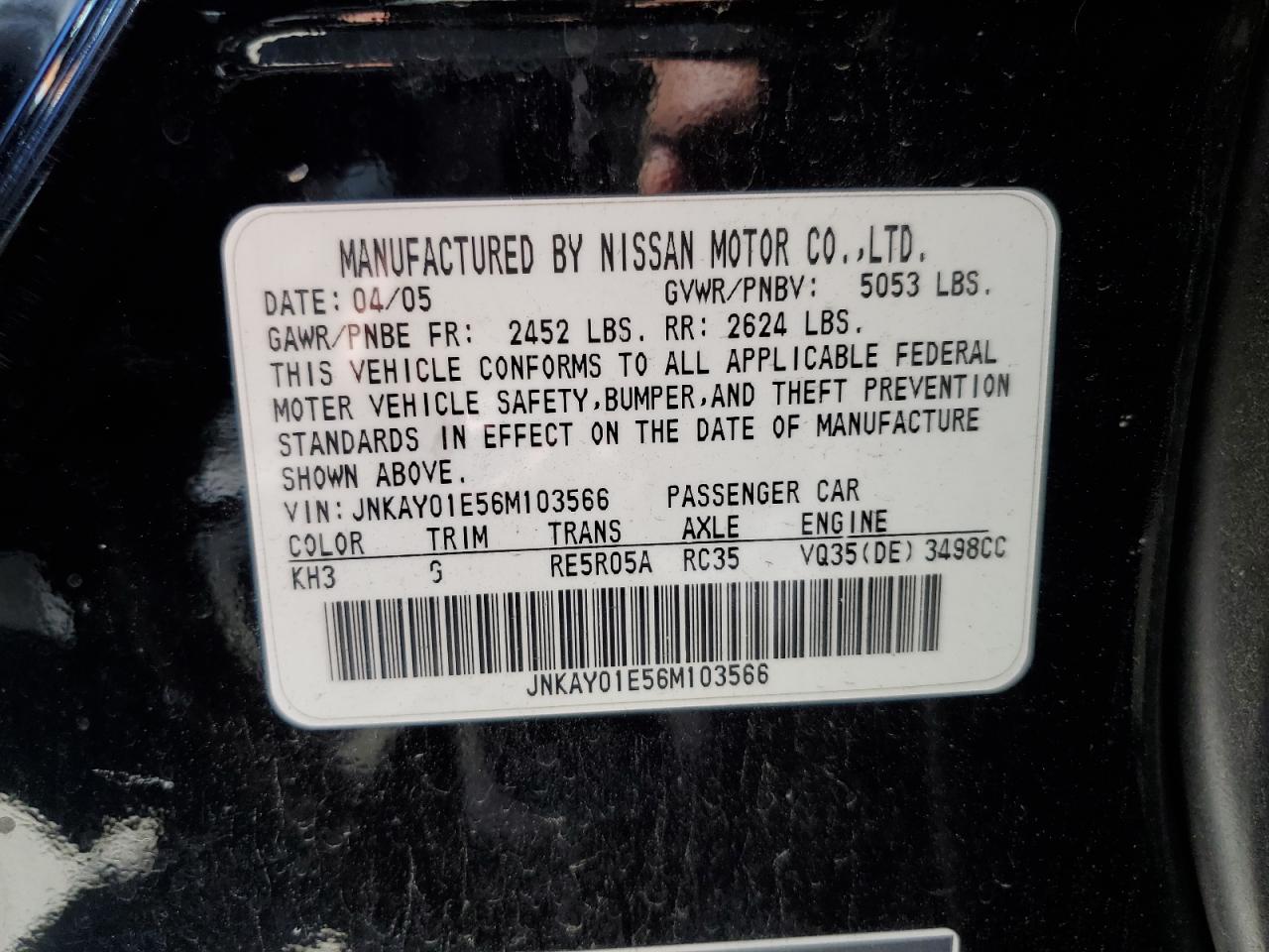 JNKAY01E56M103566 2006 Infiniti M35 Base