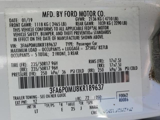 2019 FORD FUSION SEL - 3FA6P0MU8KR189637