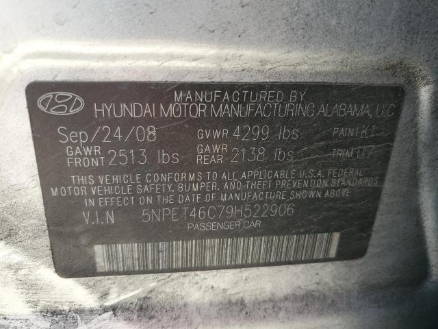 2009 Hyundai Sonata Gls VIN: 5NPET46C79H522906 Lot: 58918614