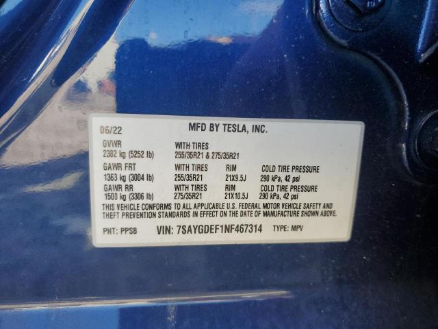 2022 TESLA MODEL Y 7SAYGDEF1NF467314