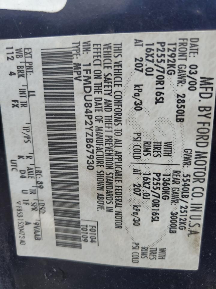 1FMDU84P2YZB67930 2000 Ford Explorer Eddie Bauer