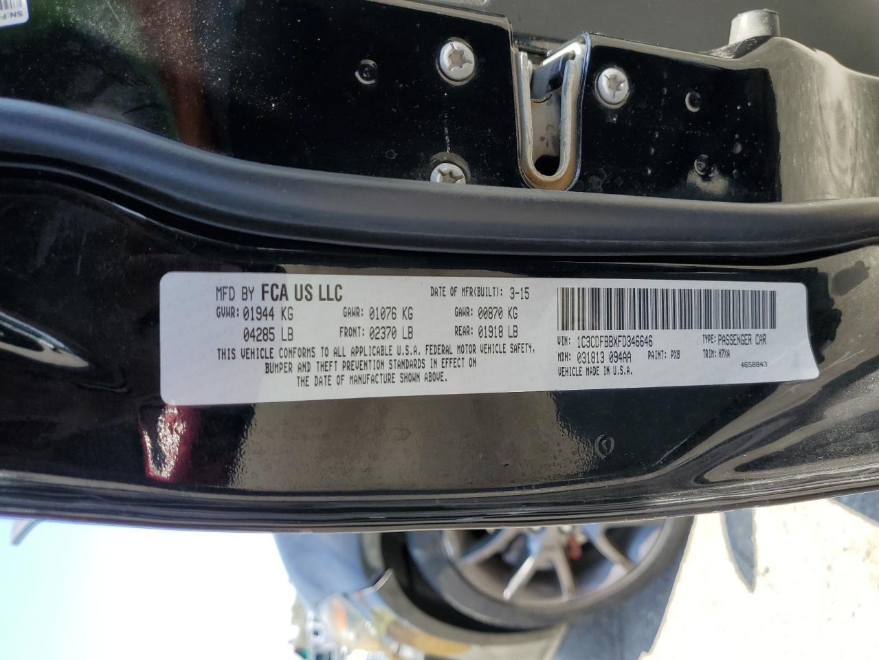 1C3CDFBBXFD346646 2015 Dodge Dart Sxt