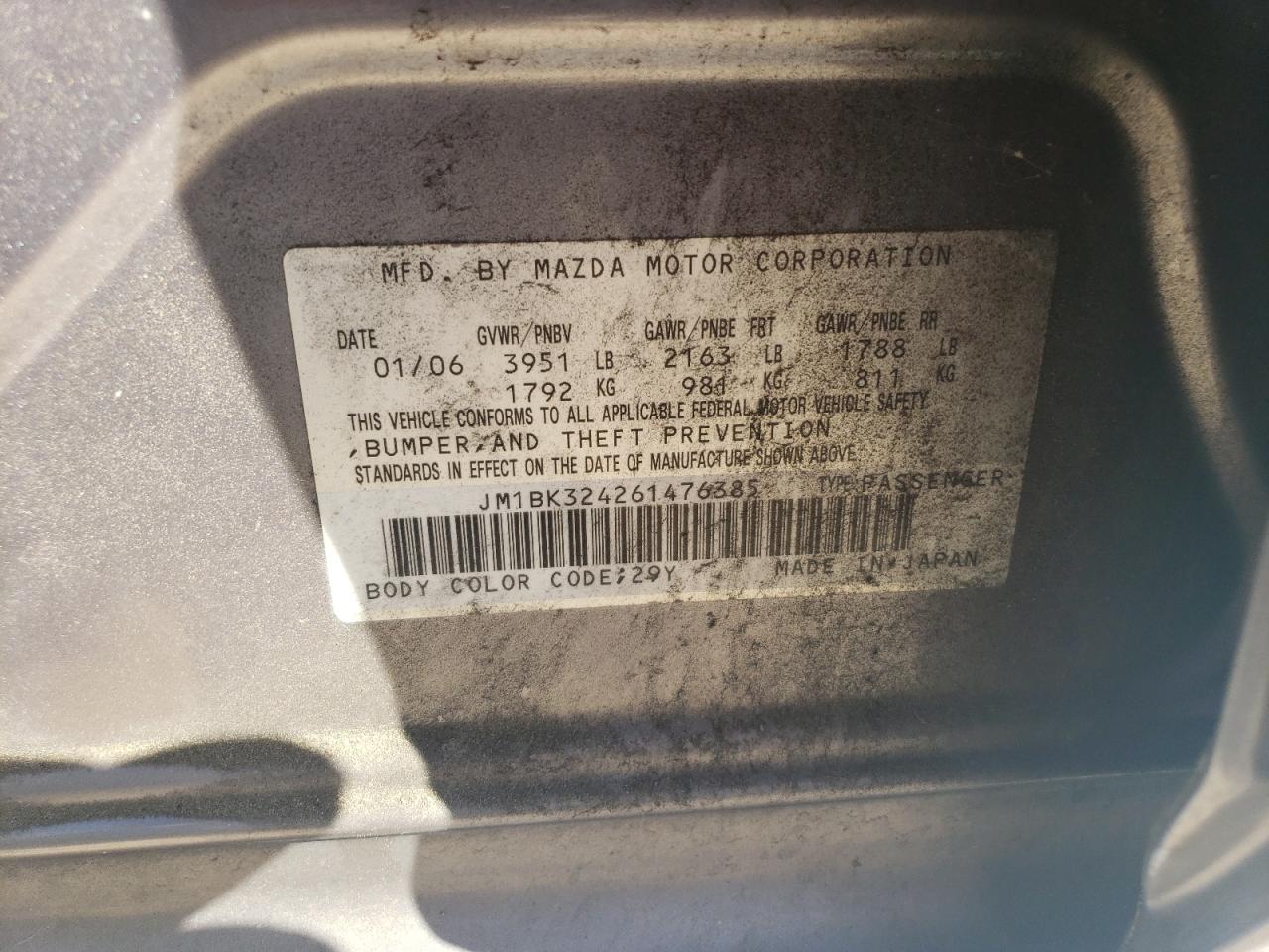 JM1BK324261476385 2006 Mazda 3 S
