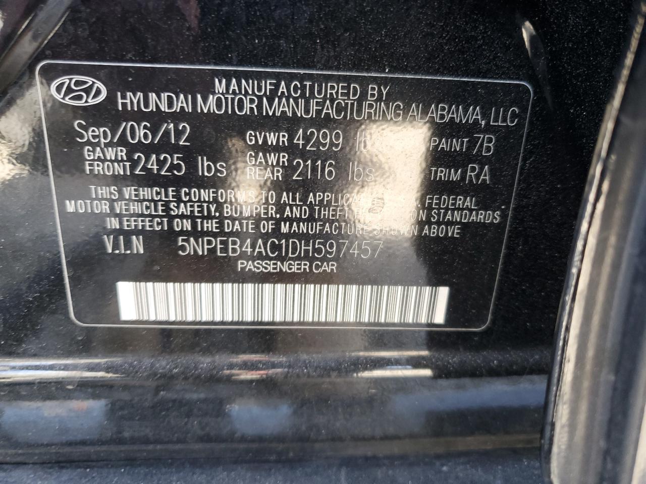 2013 Hyundai Sonata Gls vin: 5NPEB4AC1DH597457