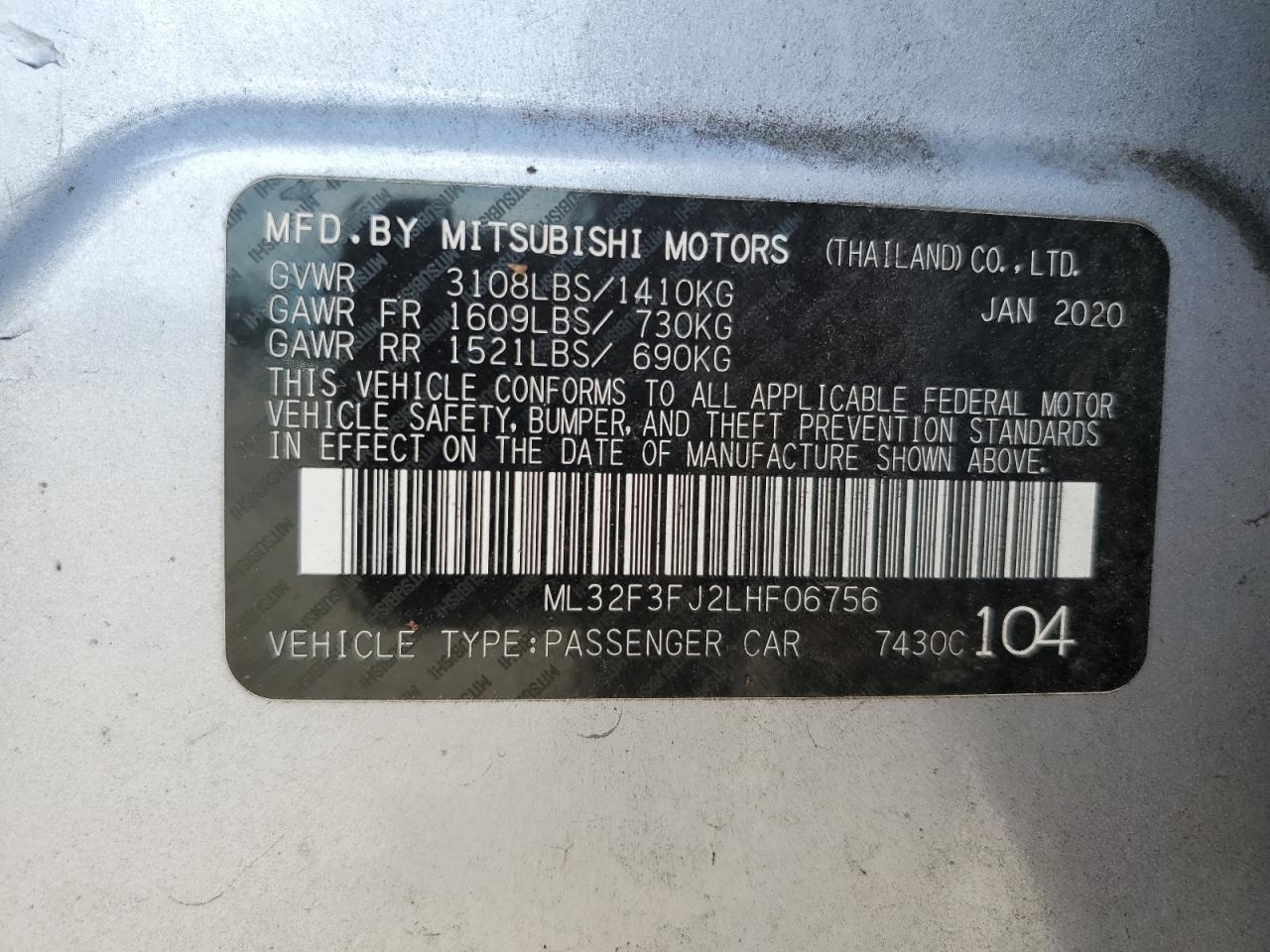 ML32F3FJ2LHF06756 2020 Mitsubishi Mirage G4 Es